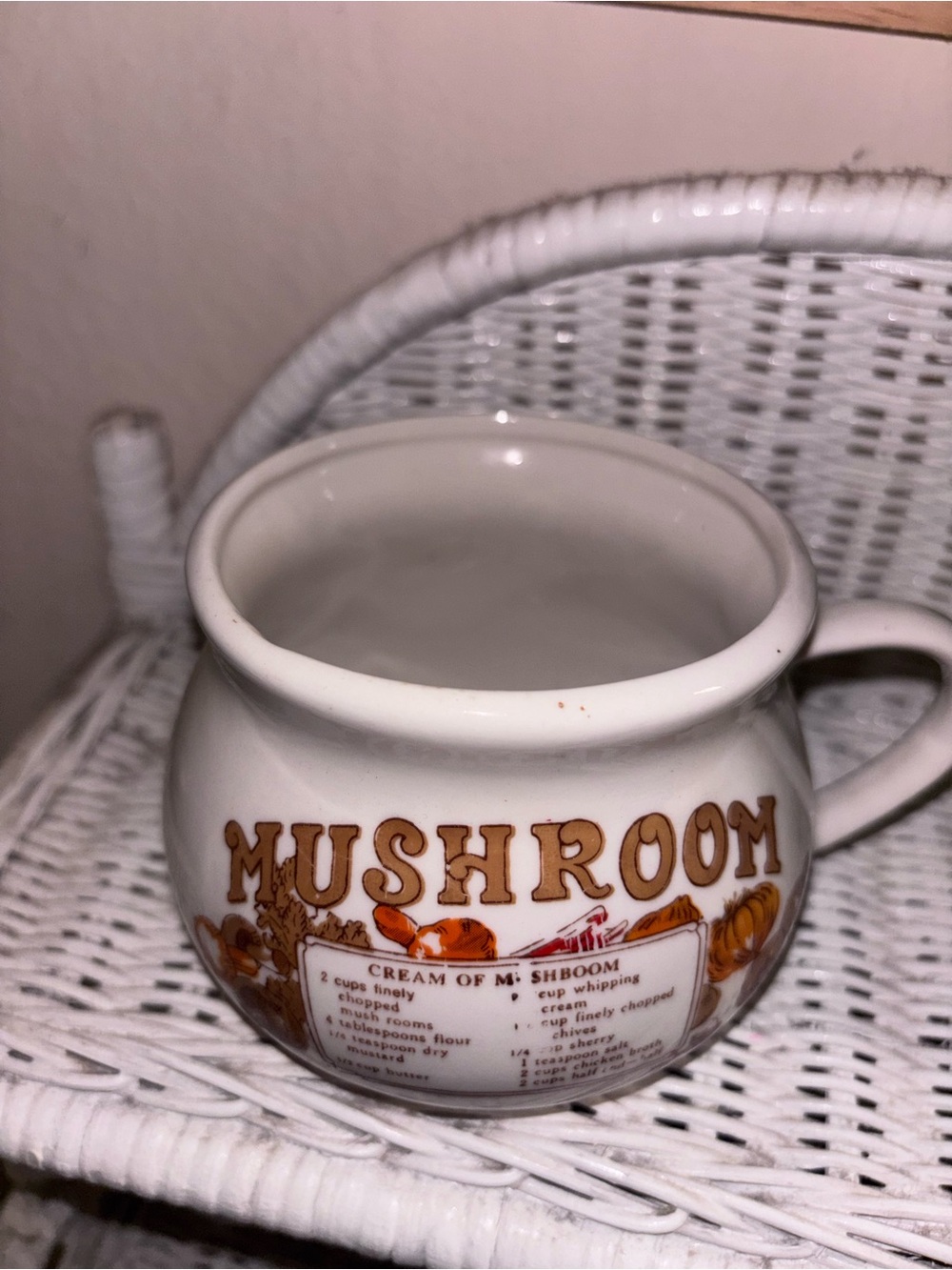Mushroom Ceramic Serving Mug - White with Brown Accent